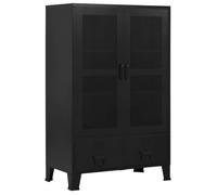 vidaXL Armoire de bureau - Portes en maille acier - 3 compartiments 2 tiroirs - 75x40x120 cm - Noir
