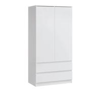 Armoire de chambre 2 portes et 2 tiroirs - Dressing - Dimensions 90x51x182 cm - Penderie style moderne - Blanc