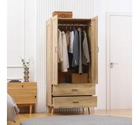 Armoire de chambre 2 portes penderie 2 tiroirs aspect chêne clair