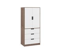 HomCom Armoire penderie 2 portes 3 tiroirs tringle fermeture douce 80x50x180cm marron