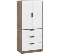HomCom Armoire penderie 2 portes 3 tiroirs tringle fermeture douce 80x50x180cm marron