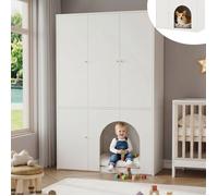 Armoire de Chambre 3 Portes, Penderie avec Tringle, Grand Placard pour Chambre Enfant et Animaux, 120x50x200 cm, Blanc