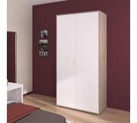 Armoire de Chambre AALBORG, 2 Portes Battantes,Reproduction Blanc et Chêne, 100x50,2x204,3 cm, PARISOT
