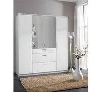 Armoire - Décor blanc - 4 portes battantes + 4 tiroirs + miroirs - L180 x P58 x H199 cm