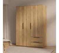 Armoire de chambre - Décor Chêne - 3 portes battantes + 2 tiroirs - L144,4 x P59 x H200,1 cm - ORKNEY