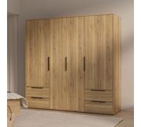 Armoire de chambre - Décor Chêne - 4 portes battantes + 4 tiroirs - L205,9 x P59 x H200,1 cm - ORKNEY