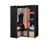 Armoire de Chambre Garde-Robe en Tissu - Armoire d'angle en L à 12 étagères et 2 Tringles - 130x87x169 cm - Noir - LVHCMFOHM