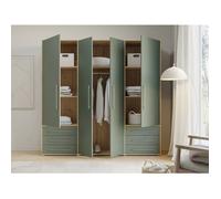 Möbelvertrieb FORTE Armoire MOKKARO 4 portes battantes 6 tiroirs Vert sauge/chêne L205,9×P53×H200 cm