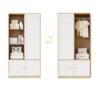 Armoire de chambre porte coulissante WUVWAY 90 x 50 x 180 cm avec tringle, 2 tiroirs et rangements MDF blanc et bois
