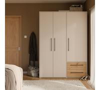 Armoire de chambre - Sable et Chêne - 3 portes battantes - L144,4 x P58,8 x H200,1 cm - MOKKARIS