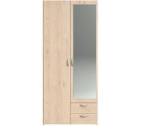 Armoire de chambre - VARIA - Décor chene - 2 portes dont 1 avec miroir - 2 tiroirs - 81 x 51 x 185 cm - PARISOT