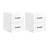 Armoire de chevet suspendue blanche haute brillance 2 pièces avec tiroir et étagères, table de chevet de chambre à coucher avec porte coulissante, meuble en bois d'ingénierie pour le stockage de