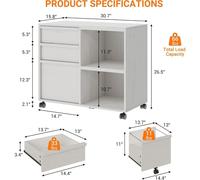 Armoire de classement - Armoire de rangement mobile - 3 tiroirs - Compartiment ouvert - Support pour imprimante sous le bureau - Structure en plastique - Blanc