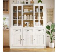 Armoire de Cuisine 140x38.5x175cm, Vitrine, Armoire de Salle à Manger avec 3 Tiroirs et 5 Portes, Buffet Haut Cuisine Moderne, Blanc
