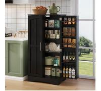 Armoire de cuisine - 60x40x120 cm - Buffet haut multifonction avec LED automatique et étagères réglables - Noir