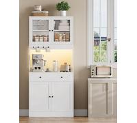 Armoire de cuisine AODEMOKO, meuble buffet haut avec tiroir et éclairage LED, blanc
