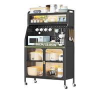 Armoire de cuisine - Armoire de cuisine sur roulettes - Meuble de rangement - Armoire à vaisselle - Établi de travail - Armoire métallique noire de 86 cm