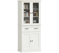 Armoire de cuisine - Armoire haute - Portes en acrylique - Étagère réglable - Rangement avec tiroirs - Crème blanc - 76 x 40 x 182,5 cm