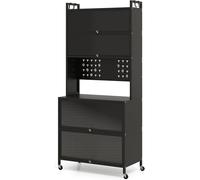 Armoire de cuisine avec 5/6 étagères, buffet de cuisine avec plan de travail et rangements, garde-manger avec portes rabattables, patères, buffet de cuisine mobile sur roulettes, armoire à micro-ondes