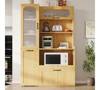 Armoire de cuisine avec plan de travail 98 x 40 x 177 cm, armoire haute de cuisine avec tiroirs, buffet de cuisine blanc, étagères extensibles et verre strié, armoire de cuisine pour salle à manger