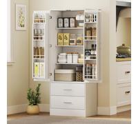 Armoire de cuisine avec tiroirs, buffet, meuble haut avec étagères, blanc | 60 x 40 x 159 cm | Panneau de particules MDF