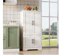 Armoire de cuisine blanc - 120x60x40 - Étagères réglables - LED à capteur & 4 Portes - Grand espace de rangement - Anti-basculement