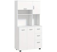 Armoire de cuisine, buffet avec 3 tiroirs et 3 étagères, blanc, 89 x 39,5 x 168 cm, offrant un grand espace de rangement