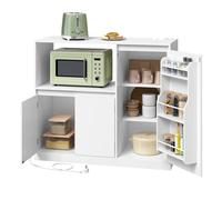 Armoire de Cuisine, Buffet avec Étagère Micro-ondes, 3 Portes, Plan de Travail, Compartiment Ouvert, Blanc