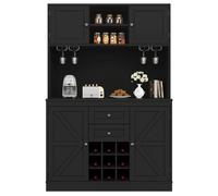Armoire de cuisine - Buffet/Buffet de service - 4 portes - 2 tiroirs - Étagères réglables - Rangement à vin - Noir