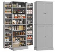 Armoire de cuisine buffet cuisine - HOMCOM - placards, étagère réglable et porte-épices - 60 x 35 x 166 cm - gris