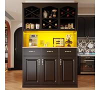 Armoire de cuisine, buffet haut - 120 x 40 x 180 cm - MDF noir - Avec éclairage LED