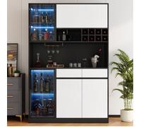 Armoire de Cuisine, Buffet Haut avec éclairage LED, Vitrine, Meuble de Rangement avec Portes et Tiroirs, Meuble de Salon Moderne