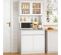 Armoire de cuisine, buffet, meuble haut avec plan de travail et 4 compartiments de rangement, idéal pour la cuisine ou le salon, dimensions : 40 x 75 x 180 cm, couleur : blanc lin, référence : PT40003
