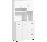 Armoire de Cuisine Buffet Multi-rangements 4 Portes 3 tiroirs étagère + Grand Plateau 89L x 39,5l x 168H cm Blanc Blanc G