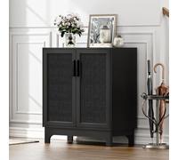 Armoire de cuisine, buffet, style rustique, portes en rotin, noir, 80x40x89 cm