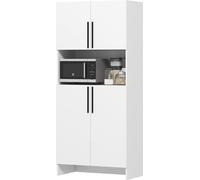 Armoire de cuisine Fortuna Lai, armoire de rangement pour cuisine, salon, salle à manger, armoires, étagères, support pour micro-ondes, panneau de particules, blanc