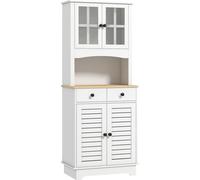 Armoire de cuisine Fortuna Lai avec portes vitrées, 2 tiroirs, vaisselier, armoire de salle à manger, bois, 68 x 39,5 x 170 cm, blanc