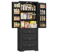 Armoire de cuisine - Grande armoire de rangement à 2 portes et 3 tiroirs - Étagères réglables - Armoire de rangement 60 x 40 x 150 cm - Noir