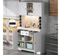 Armoire de cuisine haute 180 × 105 × 40 cm, armoire à vin avec étagères réglables, tiroir, porte-verres à vin en acier inoxydable, compartiments à bouteilles, LED à couleurs changeantes et prises élec