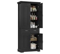 Armoire de cuisine haute - Buffet - Meuble polyvalent - 4 portes, 1 tiroir - 80 x 40 x 180,5 cm - Panneau de particules MDF moderne - Noir