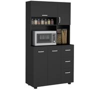HOMCOM Armoire de Cuisine Multi-rangements 4 Portes 3 tiroirs étagère + Grand Plateau 89L x 39,5l x 168H cm Noir