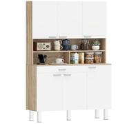 HOMCOM Buffet Haut Cuisine, Armoire de Cuisine, vaisselier, 6 Portes, tiroir et étagères Ouvertes, Style Moderne, Meuble de Rangement pour Salon, Salle à Manger, 120x40x175cm, Blanc et Bois Naturel