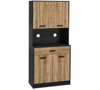 HOMCOM Armoire de Cuisine, Buffet de Cuisine, Meuble de Rangement, 2 placards, 4 Portes, 1 tiroir, Passe-câbles, Design Industriel, 80 x 40 x 180 cm, Noir et Naturel