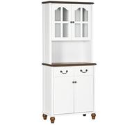 Armoire de cuisine - HOMCOM - Blanc - MDF - 76x38x182 cm - 2 tiroirs - Compartiment ouvert - Vitrine avec soft-close