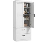 Armoire de cuisine HOMCOM buffet cuisine vaisselier meuble de rangement moderne avec placard 2 tiroirs et étagères réglables, crème