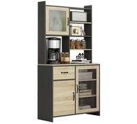 HOMCOM Armoire de cuisine 1 tiroir 3 placards 2 portes vitrées 90x39x177 cm Noir Naturel