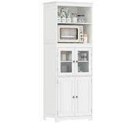 HomCom Armoire de cuisine buffet 4 portes (2 vitrées) H162 cm étagères réglables MDF blanc
