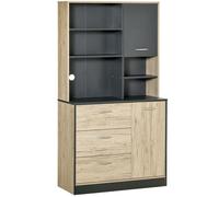 Armoire de cuisine HOMCOM Panneaux de particules 1 90x39x169cm Chêne, Gris