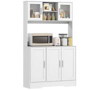 HOMCOM Armoire de Cuisine, Buffet Cuisine Meuble de Rangement scandinave avec placards, Compartiments Ouverts, Portes vitrées et Plan de Travail, pour Salle à Manger, Salon, 108 x 35 x 180 cm, Blanc