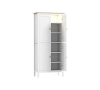 Armoire de cuisine LED - 4 portes, 6 niveaux - poignée bouton doré effet cuir MDF blanc effet bois